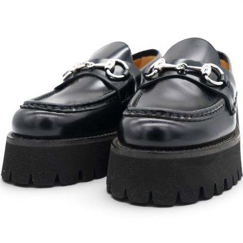 Gucci Cordovan Lux Womens Horsebit 45mm Platform Loafers Black Size35 