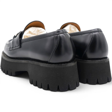 Gucci Cordovan Lux Womens Horsebit 45mm Platform Loafers Black Size35 