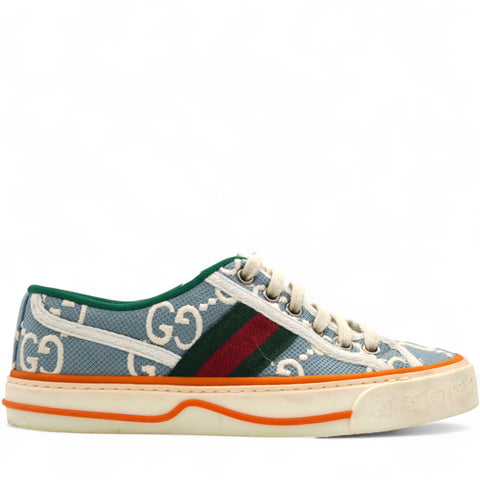 Gucci Cotton GG Monogram Web Womens 1977 Tennis Sneakers Philod Ivory Mystic White Size35.5 