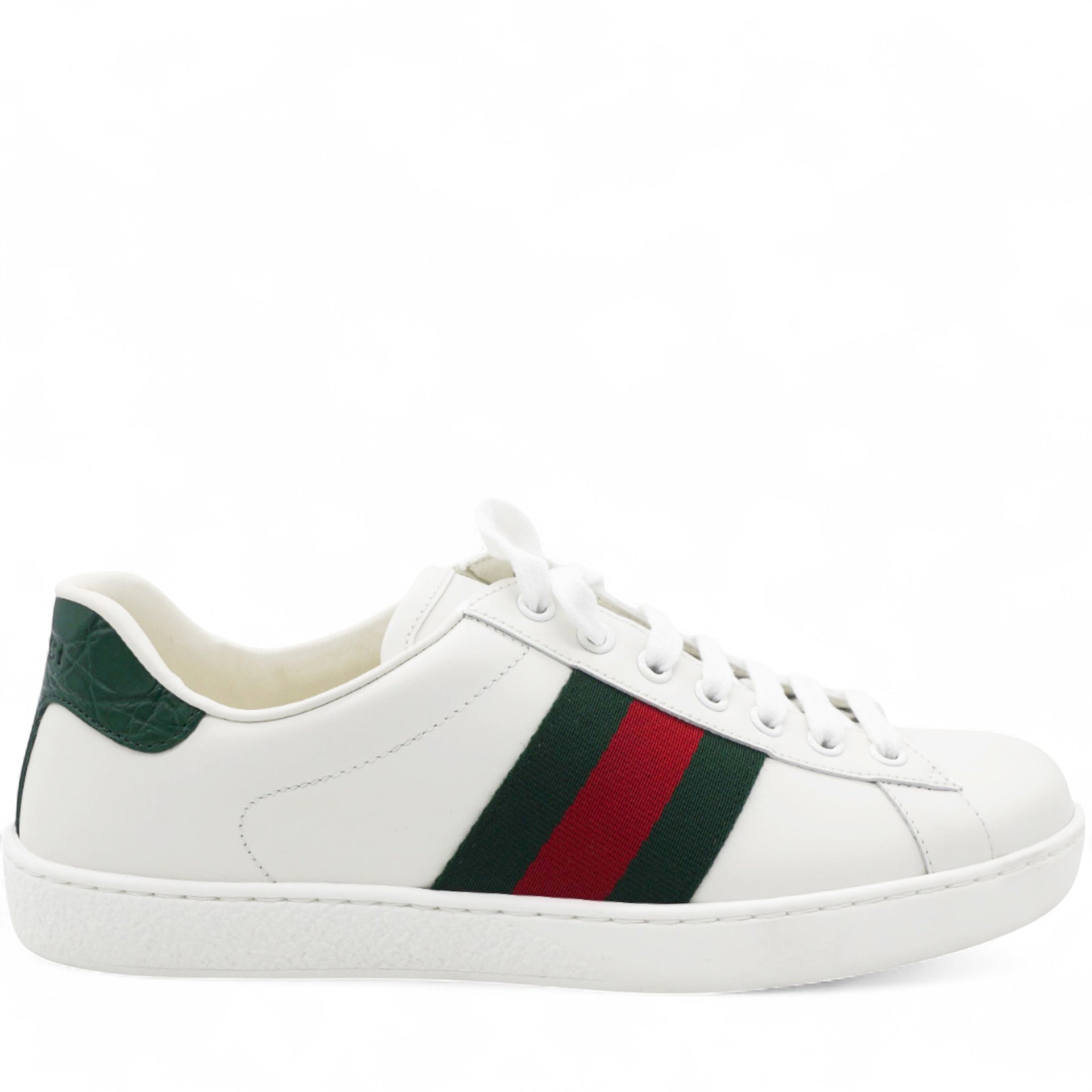 Gucci Crocodile Web Womens Ace Sneakers White Green Size39
