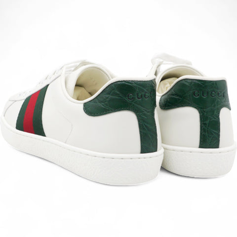 Gucci Crocodile Web Womens Ace Sneakers White Green Size39 