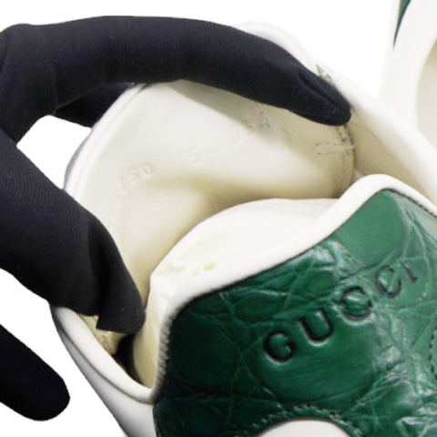 Gucci Crocodile Web Womens Ace Sneakers White Green Size39 