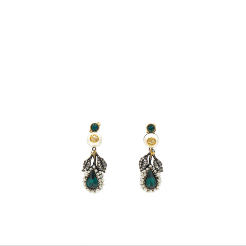 Gucci Earrings With Pearls And Green Stones