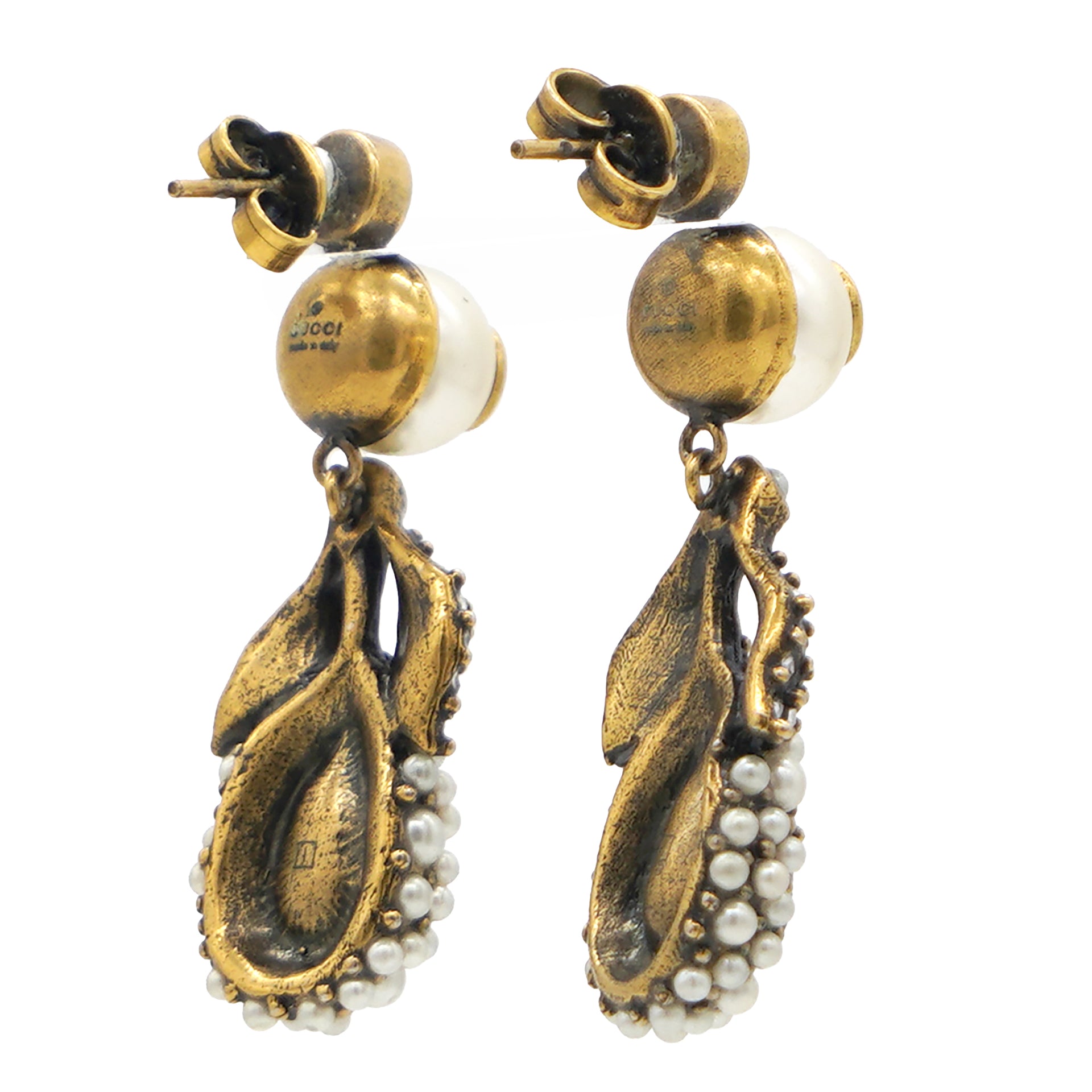 Gucci Earrings With Pearls And Green Stones