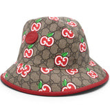 Gucci GG Supreme Monogram Apple Textured Dollar Calfskin Retro Interlocking G Fedora Pomme Bucket Hat Beige Ebony Red 