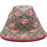 Gucci GG Supreme Monogram Apple Textured Dollar Calfskin Retro Interlocking G Fedora Pomme Bucket Hat Beige Ebony Red 