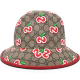 Gucci GG Supreme Monogram Apple Textured Dollar Calfskin Retro Interlocking G Fedora Pomme Bucket Hat Beige Ebony Red 