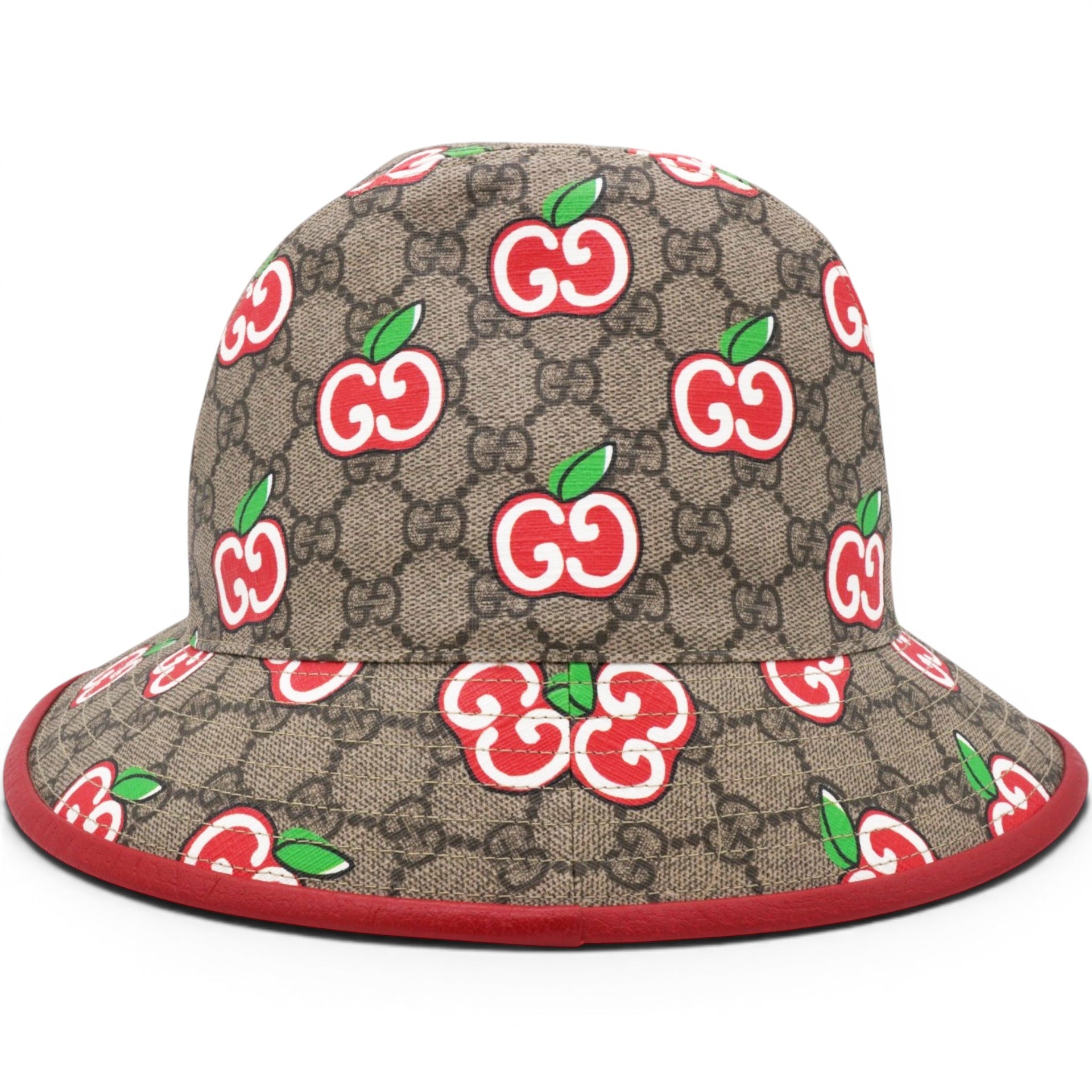 Gucci GG Supreme Monogram Apple Textured Dollar Calfskin Retro Interlocking G Fedora Pomme Bucket Hat Beige Ebony Red 