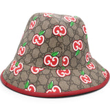 Gucci GG Supreme Monogram Apple Textured Dollar Calfskin Retro Interlocking G Fedora Pomme Bucket Hat Beige Ebony Red 