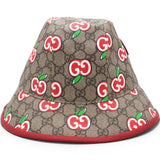 Gucci GG Supreme Monogram Apple Textured Dollar Calfskin Retro Interlocking G Fedora Pomme Bucket Hat Beige Ebony Red 