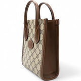 Gucci GG Supreme Monogram Azalea Mini Retro Interlocking G Tote Bag Beige Ebony Brown Sugar 