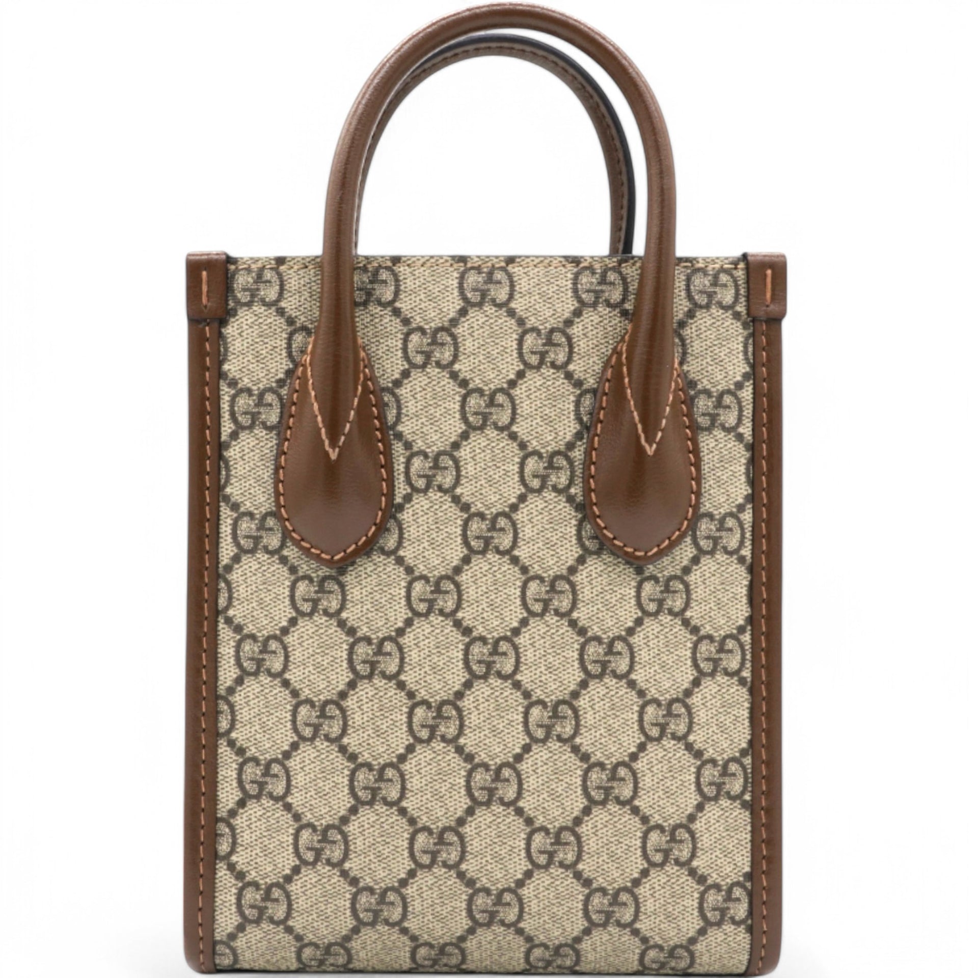Gucci GG Supreme Monogram Azalea Mini Retro Interlocking G Tote Bag Beige Ebony Brown Sugar 