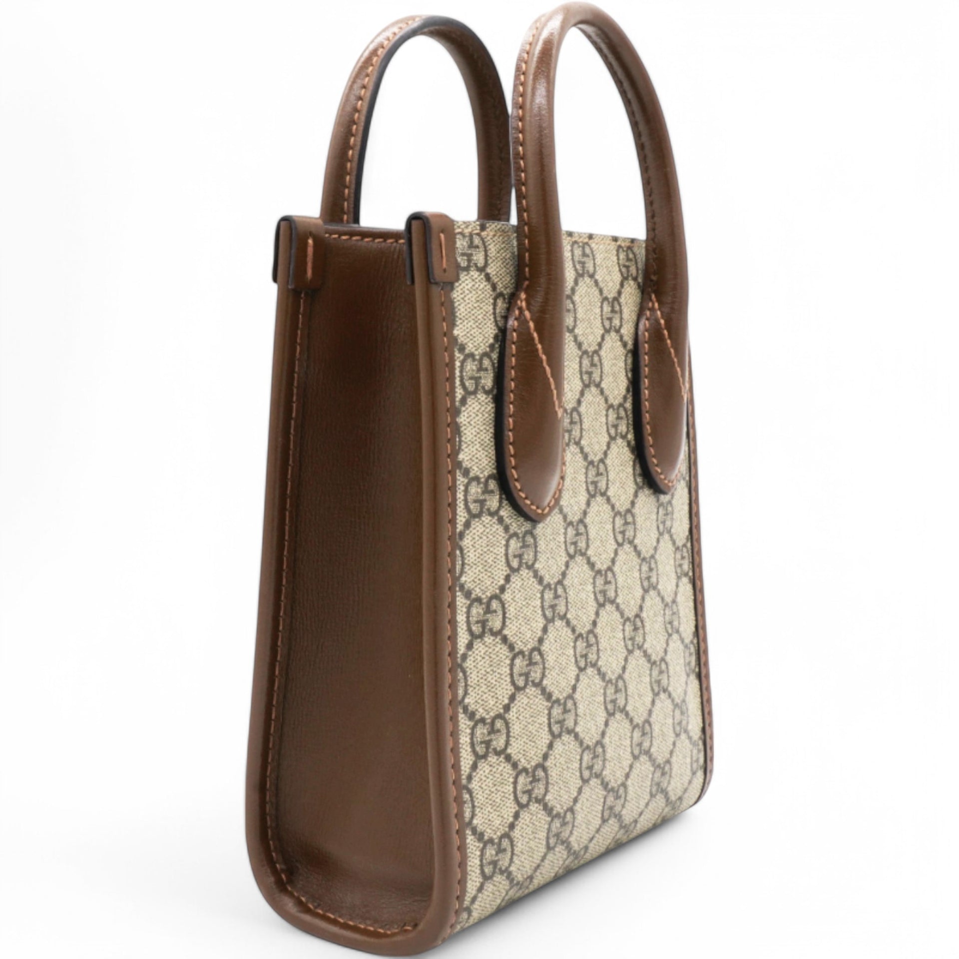 Gucci GG Supreme Monogram Azalea Mini Retro Interlocking G Tote Bag Beige Ebony Brown Sugar 