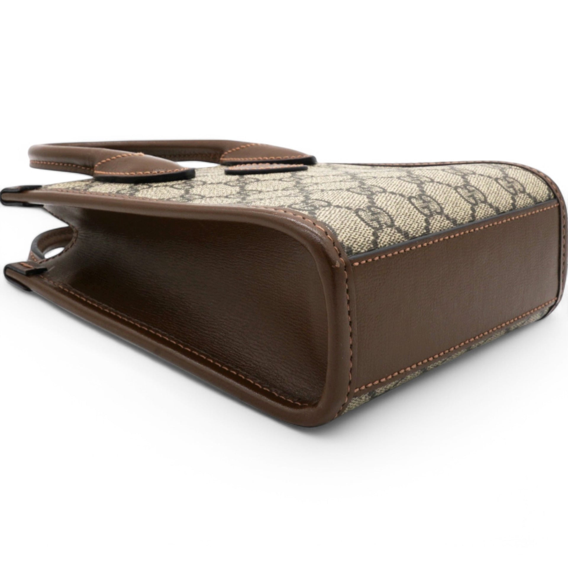 Gucci GG Supreme Monogram Azalea Mini Retro Interlocking G Tote Bag Beige Ebony Brown Sugar 