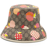 Gucci GG Supreme Monogram Les Pommes Bob Apple Bucket Hat Beige Ebony Size 58/L 