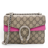 Gucci GG Supreme Monogram Suede Crystal Small Dionysus Shoulder Bag Beige Ebony Bright Purple
