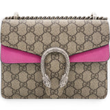 Gucci GG Supreme Monogram Suede Crystal Small Dionysus Shoulder Bag Beige Ebony Bright Purple