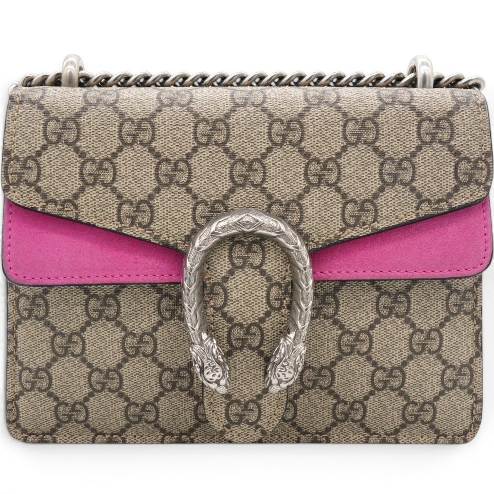 Gucci GG Supreme Monogram Suede Crystal Small Dionysus Shoulder Bag Beige Ebony Bright Purple