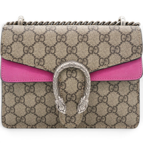 Gucci GG Supreme Monogram Suede Crystal Small Dionysus Shoulder Bag Beige Ebony Bright Purple