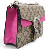 Gucci GG Supreme Monogram Suede Crystal Small Dionysus Shoulder Bag Beige Ebony Bright Purple 