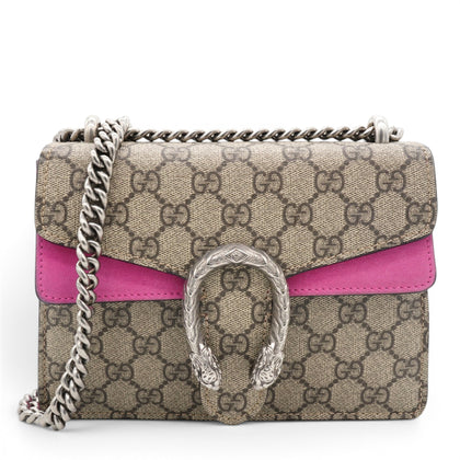 Gucci GG Supreme Monogram Suede Crystal Small Dionysus Shoulder Bag Beige Ebony Bright Purple