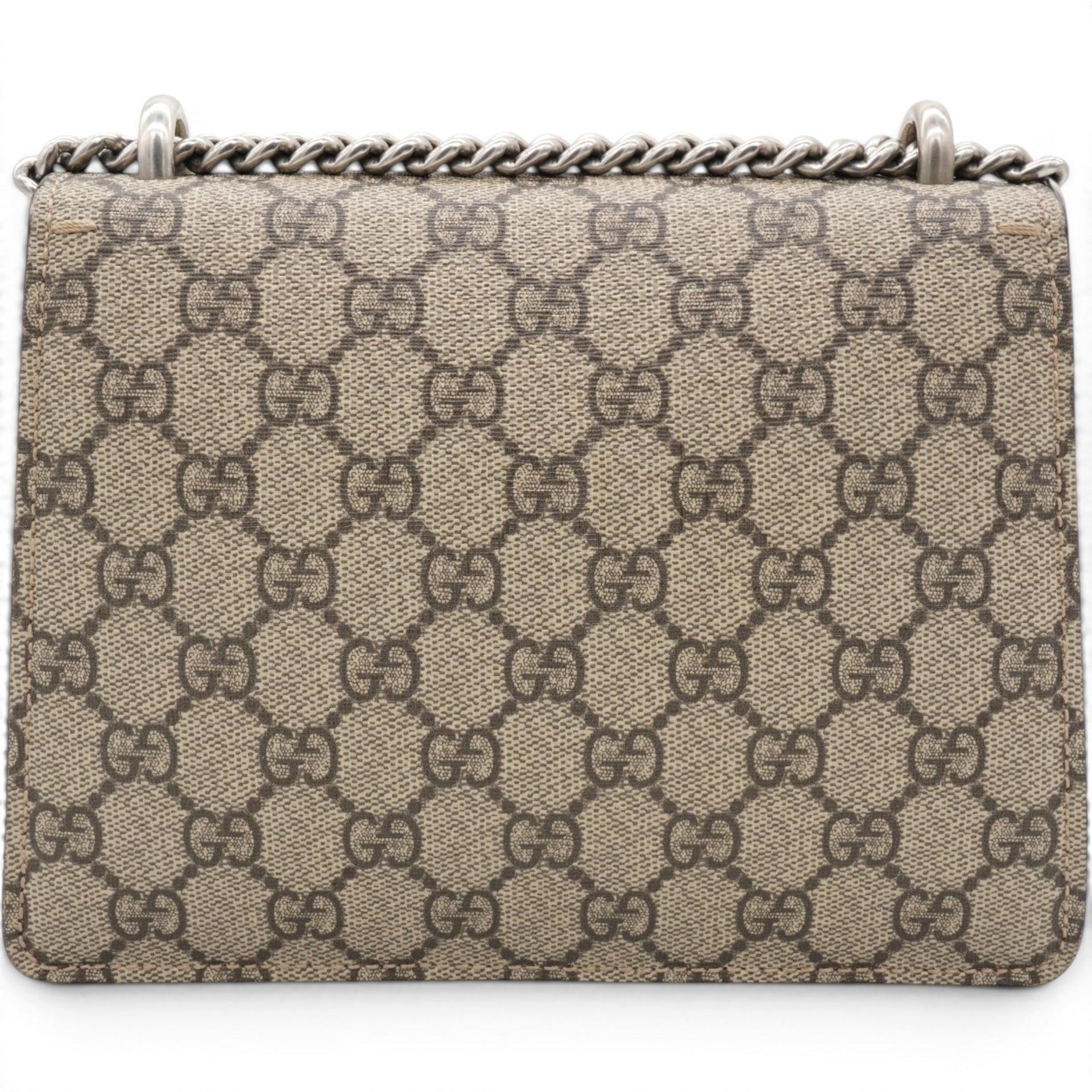 Gucci GG Supreme Monogram Suede Crystal Small Dionysus Shoulder Bag Beige Ebony Bright Purple 
