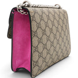 Gucci GG Supreme Monogram Suede Crystal Small Dionysus Shoulder Bag Beige Ebony Bright Purple 