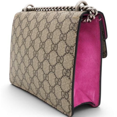 Gucci GG Supreme Monogram Suede Crystal Small Dionysus Shoulder Bag Beige Ebony Bright Purple 