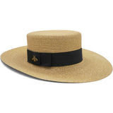 Gucci Glittered Straw Grosgrain Wide Brim Hat XS Gold Black 