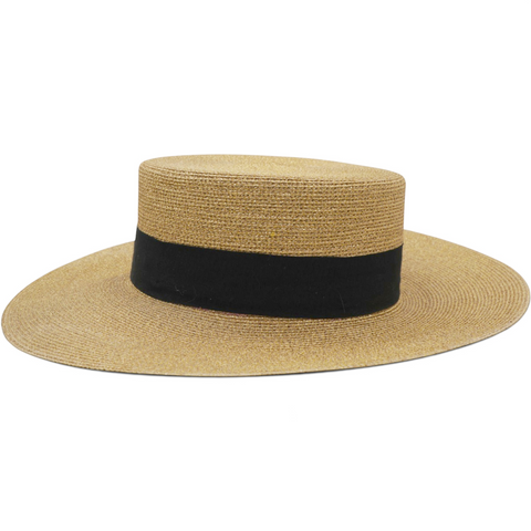 Gucci Glittered Straw Grosgrain Wide Brim Hat XS Gold Black 