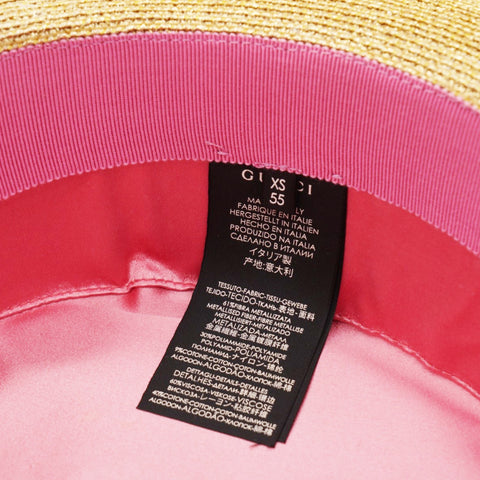 Gucci Glittered Straw Grosgrain Wide Brim Hat XS Gold Black 