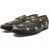 Gucci Goatskin Bee Star Embroidered Womens Jordaan Loafers Black Size37 