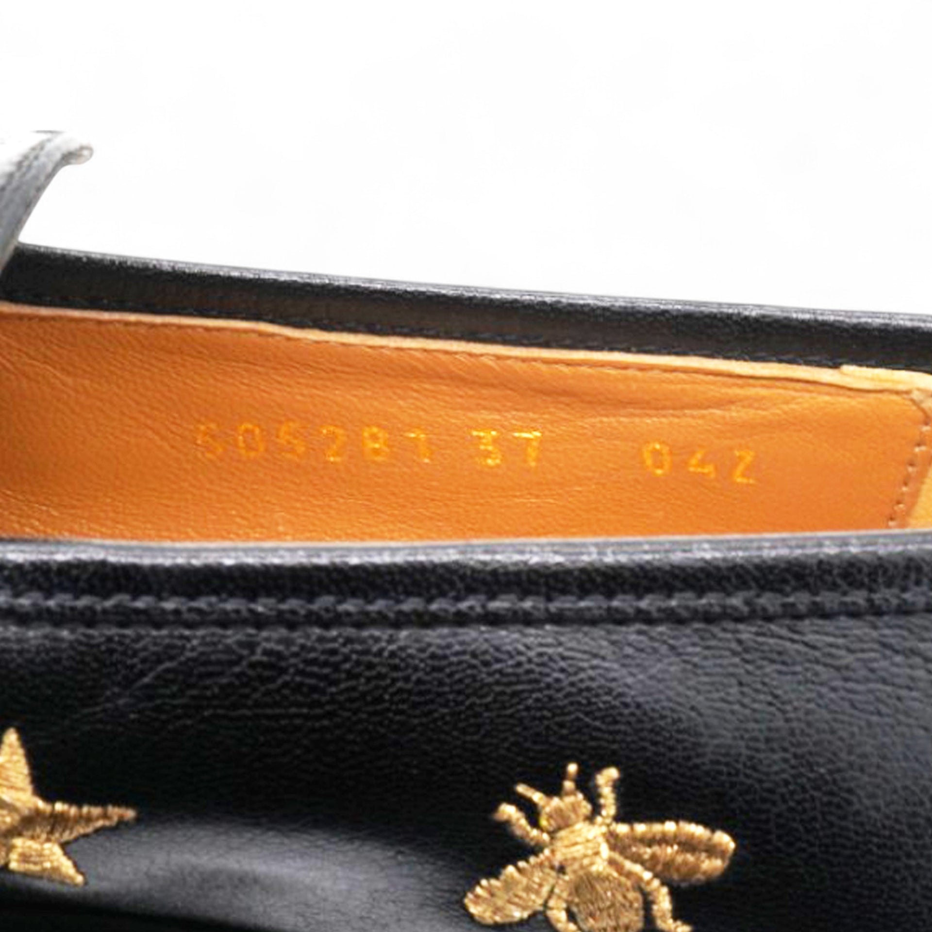 Gucci Goatskin Bee Star Embroidered Womens Jordaan Loafers Black Size37 