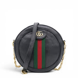 Gucci Grained Leather Web Ophidia Round Shoulder Bag Black 
