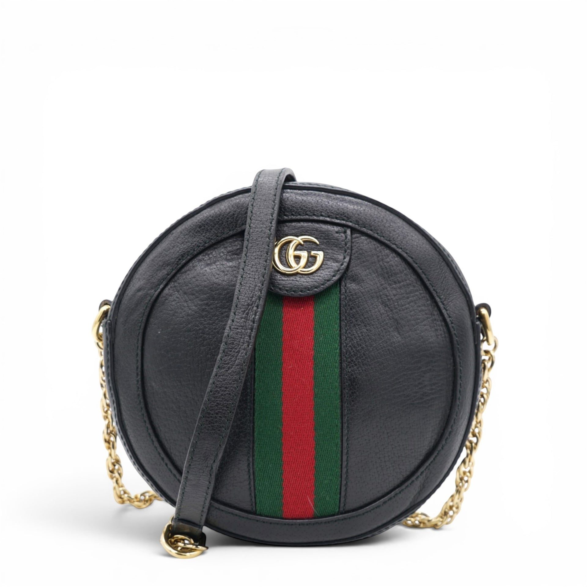 Gucci Grained Leather Web Ophidia Round Shoulder Bag Black 