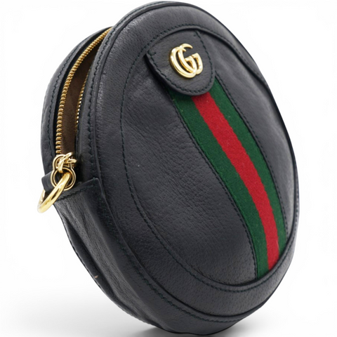 Gucci Grained Leather Web Ophidia Round Shoulder Bag Black 