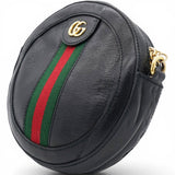 Gucci Grained Leather Web Ophidia Round Shoulder Bag Black 