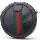 Gucci Grained Leather Web Ophidia Round Shoulder Bag Black 