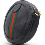 Gucci Grained Leather Web Ophidia Round Shoulder Bag Black 