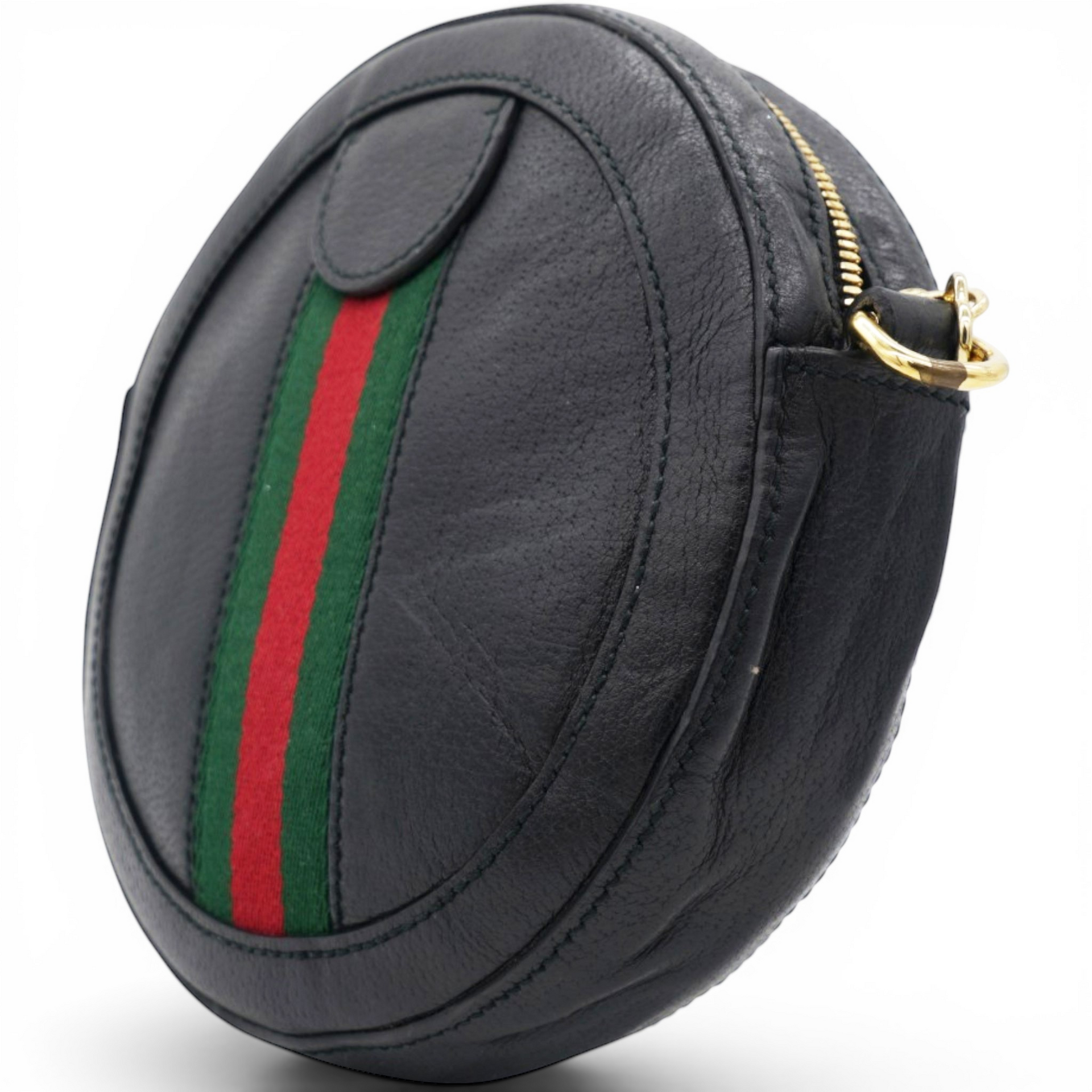 Gucci Grained Leather Web Ophidia Round Shoulder Bag Black 