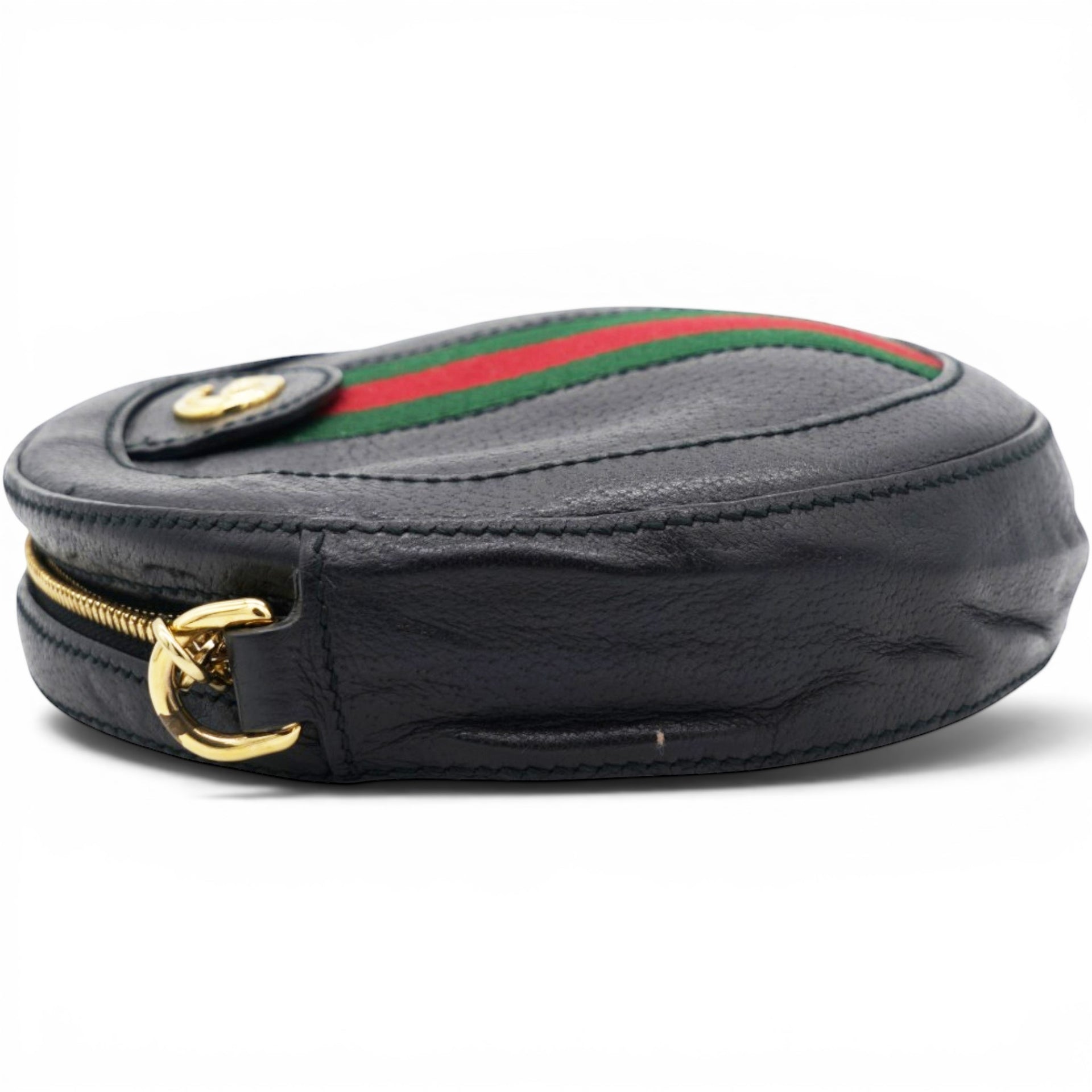 Gucci Grained Leather Web Ophidia Round Shoulder Bag Black 
