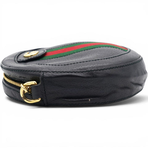 Gucci Grained Leather Web Ophidia Round Shoulder Bag Black 