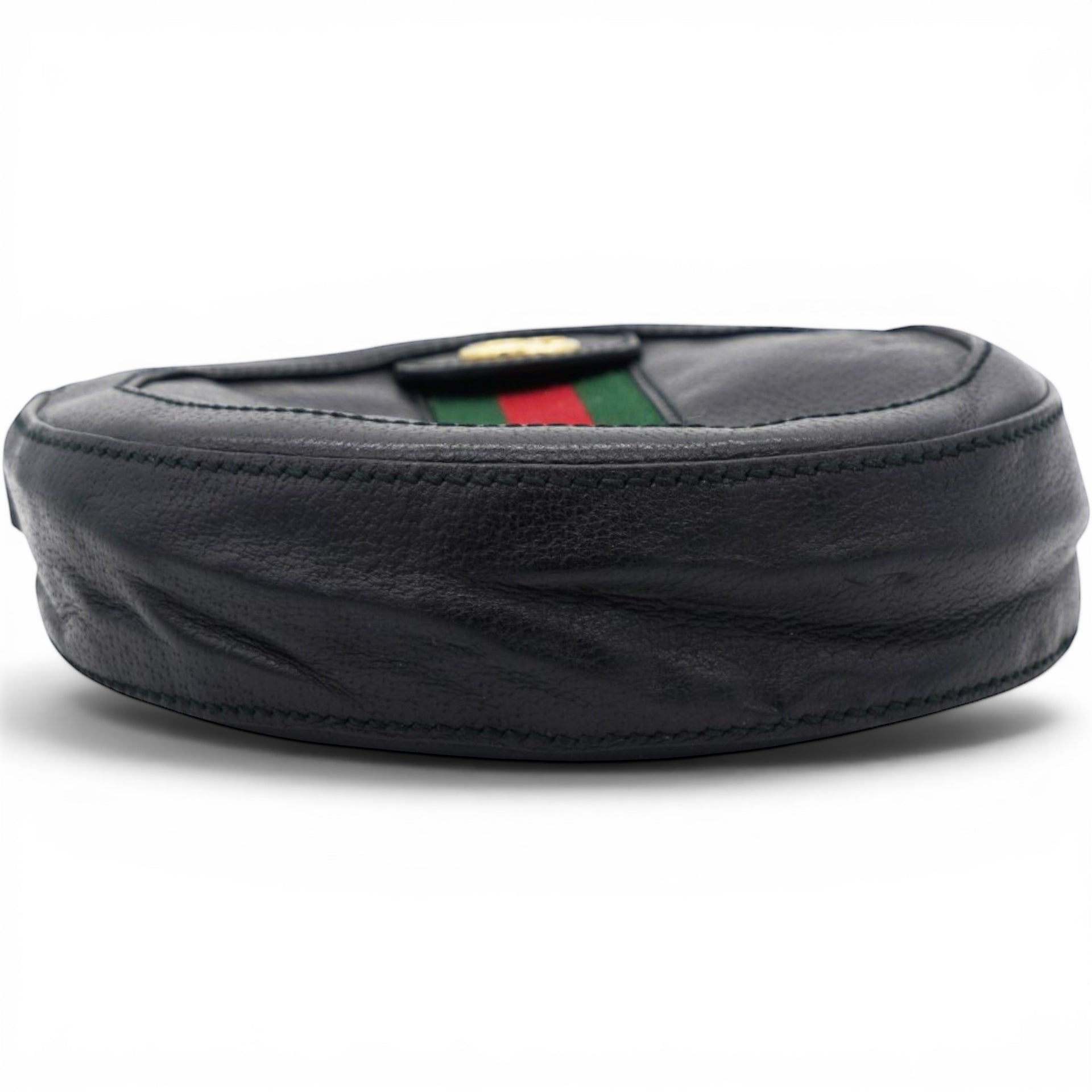 Gucci Grained Leather Web Ophidia Round Shoulder Bag Black 