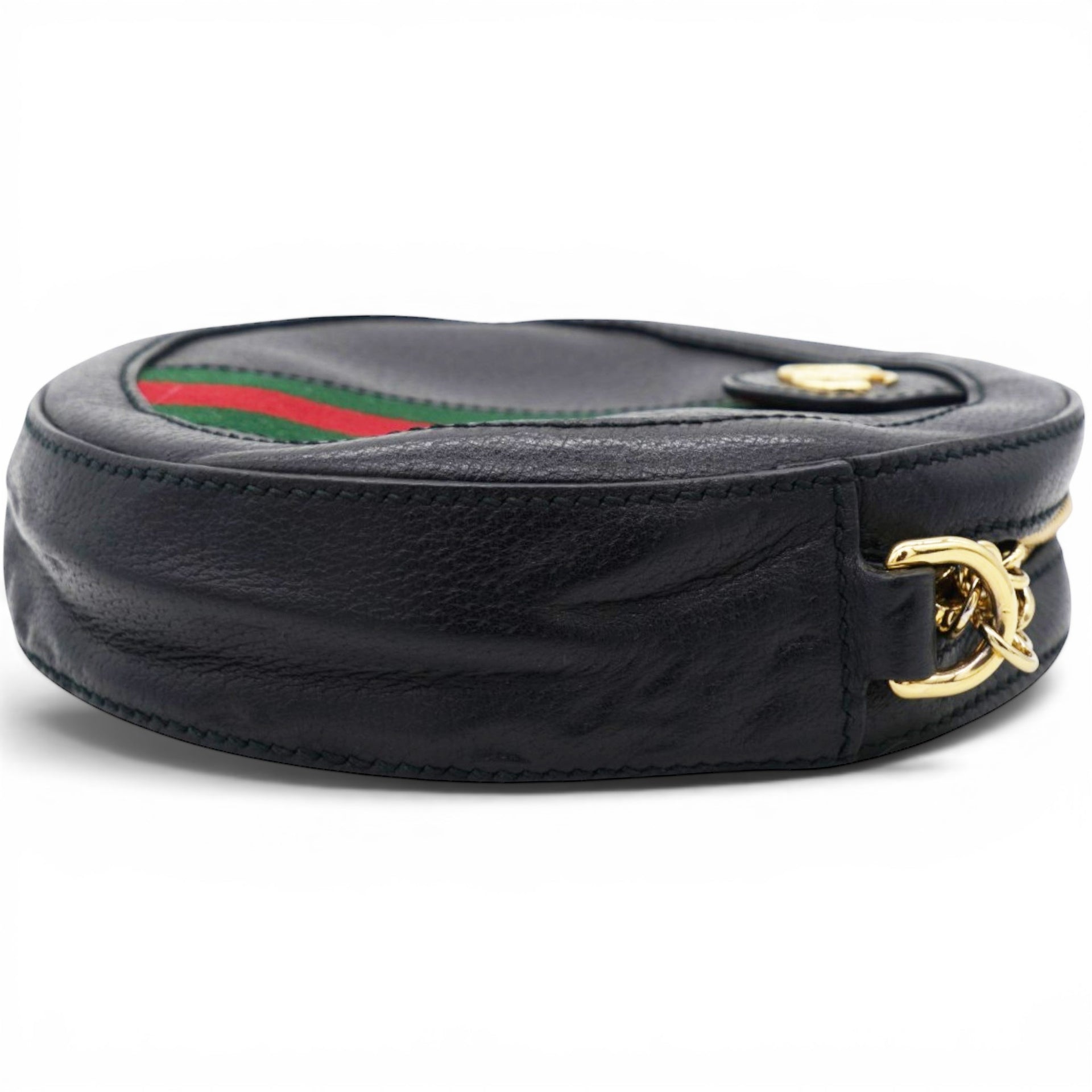 Gucci Grained Leather Web Ophidia Round Shoulder Bag Black 