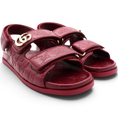 Gucci Guccissima GG Embossed Womens Sandals Rosso Ancora Size38 
