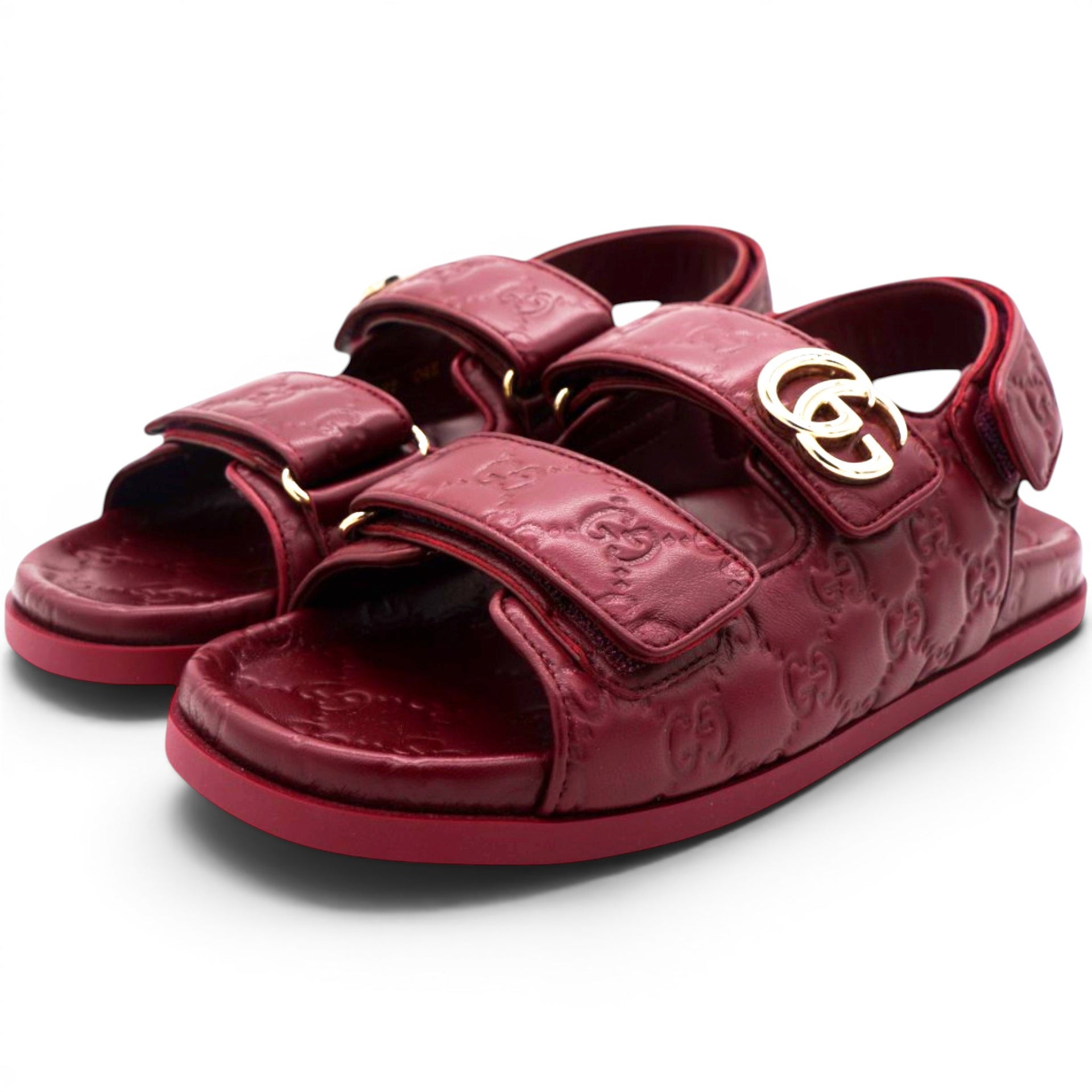 Gucci Guccissima GG Embossed Womens Sandals Rosso Ancora Size38 