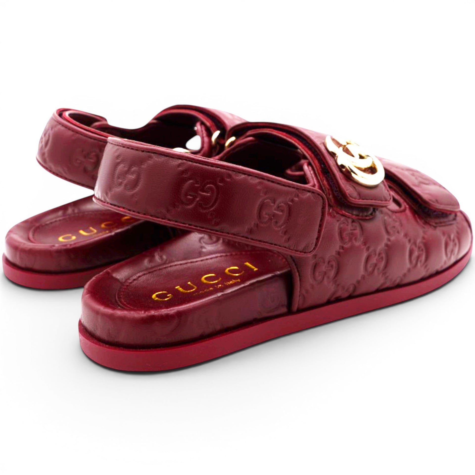 Gucci Guccissima GG Embossed Womens Sandals Rosso Ancora Size38 