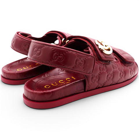 Gucci Guccissima GG Embossed Womens Sandals Rosso Ancora Size38 