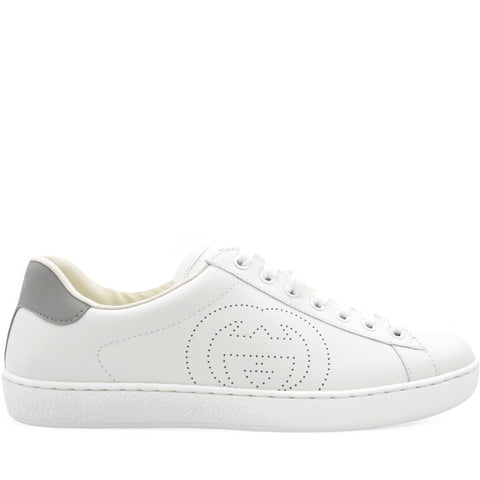  Gucci  Interlocking G Perforated Men Ace Sneakers White Grey Sky Size7.5