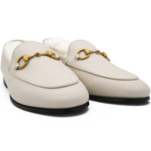 Gucci Lambskin Womens Brixton Horsebit Loafers Mystic White Size35 